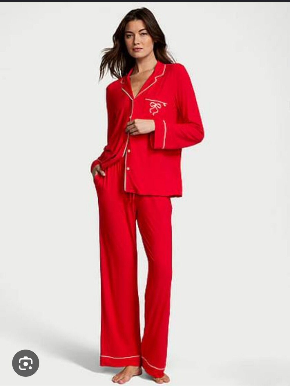 🚨 Victoria's Secret Red Piped Button-Down Pajama Set